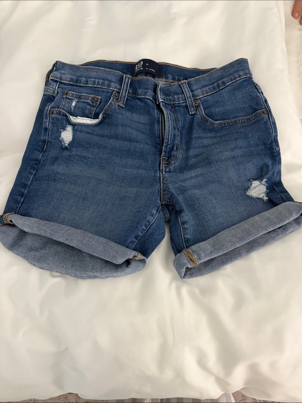 GAP Distressed Rolled Hem Denim Shorts - Blue